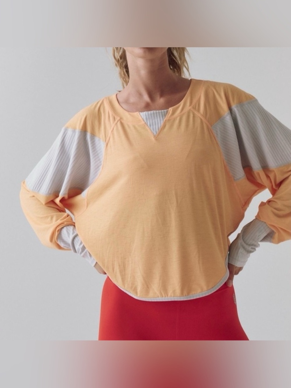 Free People Movement Lightweight Orange and Gray Long Sleeve Tee - Size M